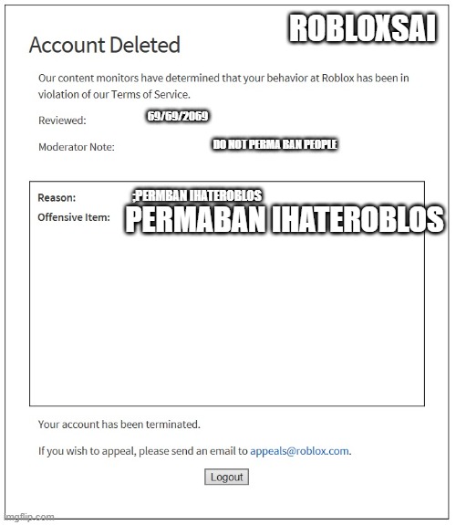 banned from ROBLOX - Imgflip