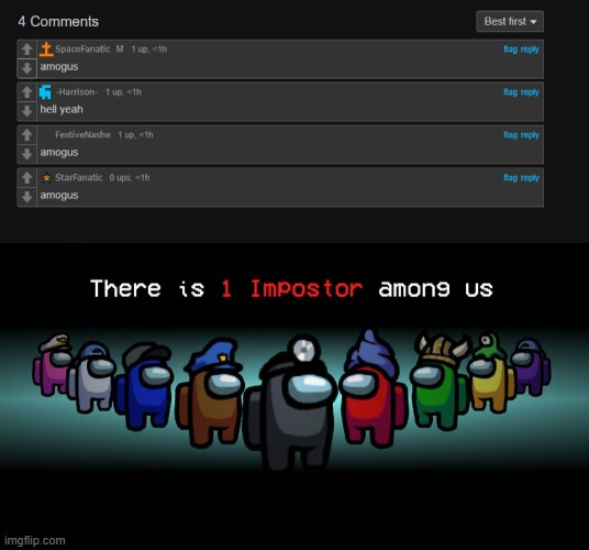 image tagged in there is one impostor among us | made w/ Imgflip meme maker