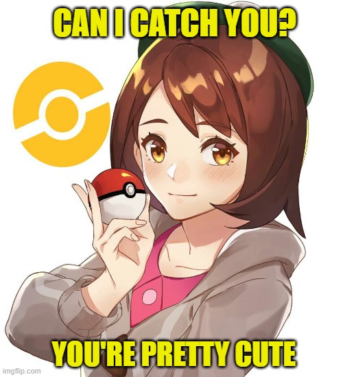 anime | CAN I CATCH YOU? YOU'RE PRETTY CUTE | image tagged in pokemon,anime,anime meme,anime girl,anime is not cartoon,anime rules | made w/ Imgflip meme maker
