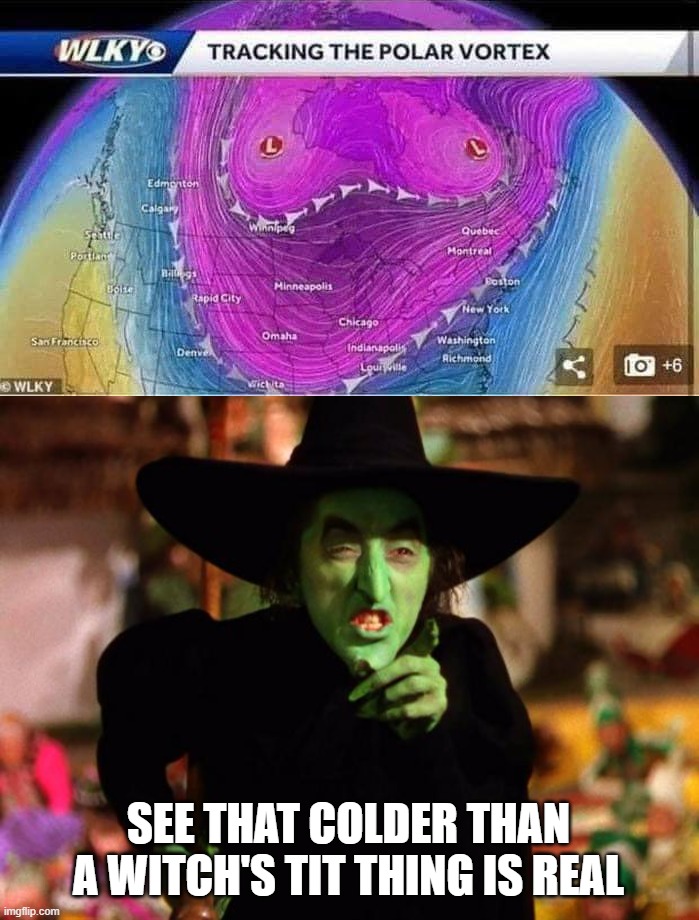 See the saying is true. |  SEE THAT COLDER THAN A WITCH'S TIT THING IS REAL | image tagged in wicked witch,tits | made w/ Imgflip meme maker