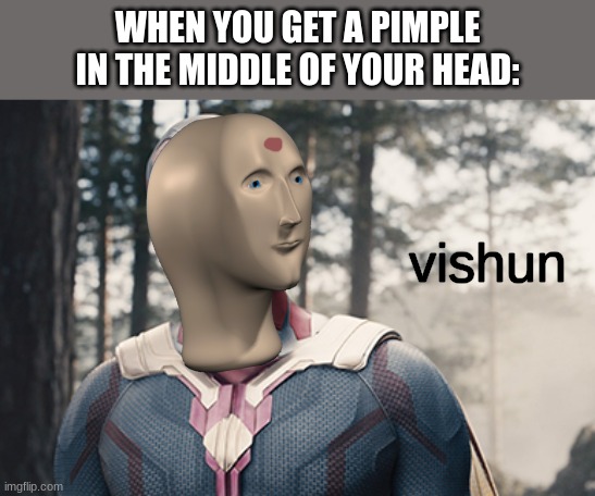 Ay wuz boarn yestrdaye | WHEN YOU GET A PIMPLE IN THE MIDDLE OF YOUR HEAD:; vishun | image tagged in vision,meme man,funni | made w/ Imgflip meme maker
