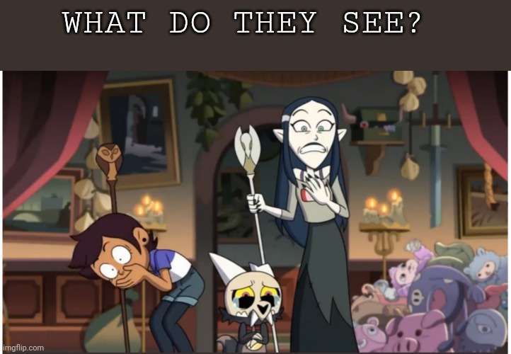 WHAT DO THEY SEE? | image tagged in scared owl house gang | made w/ Imgflip meme maker