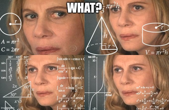 Calculating meme | WHAT? | image tagged in calculating meme | made w/ Imgflip meme maker