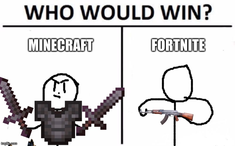 video game selector | MINECRAFT; FORTNITE | image tagged in memes,who would win | made w/ Imgflip meme maker