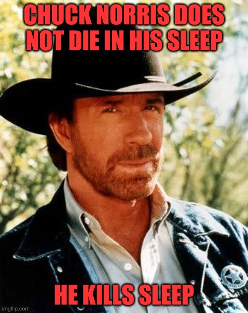 Chuck Norris | CHUCK NORRIS DOES NOT DIE IN HIS SLEEP; HE KILLS SLEEP | image tagged in memes,chuck norris | made w/ Imgflip meme maker