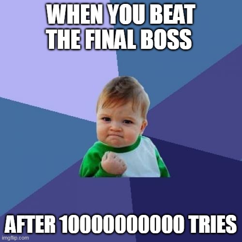 Success Kid | WHEN YOU BEAT THE FINAL BOSS; AFTER 10000000000 TRIES | image tagged in memes,success kid | made w/ Imgflip meme maker