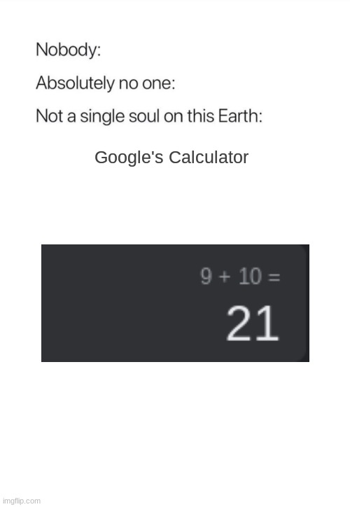 Interesting. | Google's Calculator | image tagged in nobody absolutely no one | made w/ Imgflip meme maker