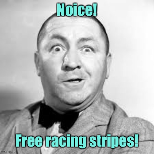 curly three stooges | Noice! Free racing stripes! | image tagged in curly three stooges | made w/ Imgflip meme maker