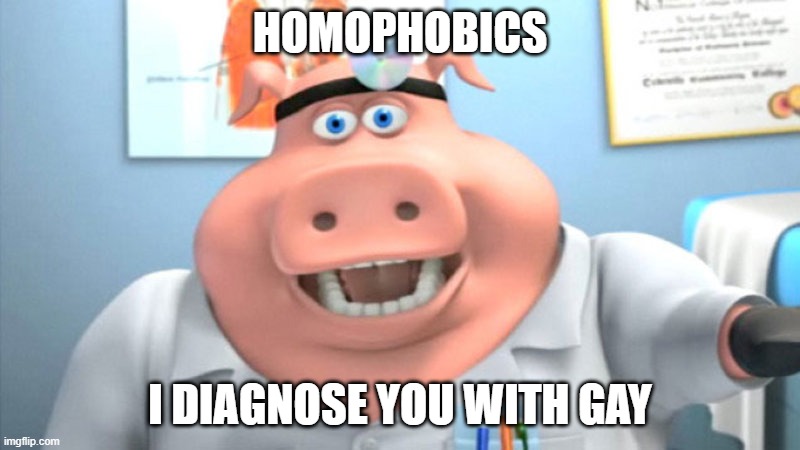 sot true | HOMOPHOBICS; I DIAGNOSE YOU WITH GAY | image tagged in i diagnose you with dead | made w/ Imgflip meme maker