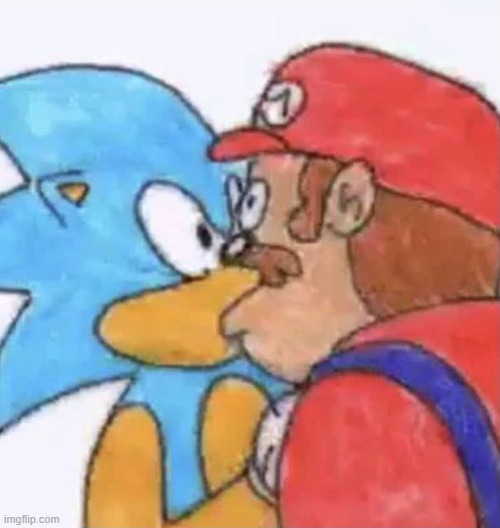 sonic and mario kissing | image tagged in sonic and mario kissing | made w/ Imgflip meme maker