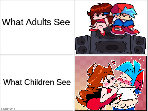 What Adults see What children see FNF edition | image tagged in what adults see what children see,memes | made w/ Imgflip meme maker