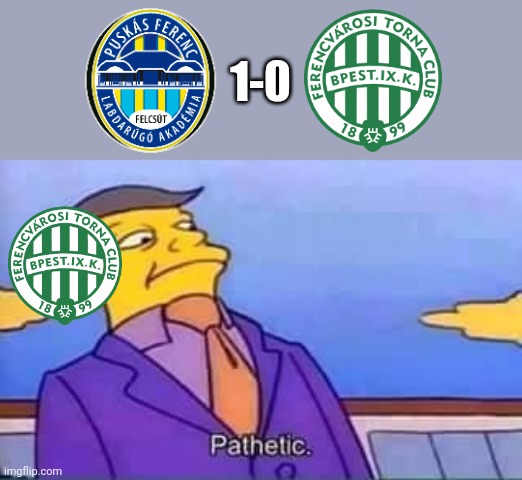 Puskas Academy 1-0 Ferencvaros | 1-0 | image tagged in skinner pathetic,puskas academy,ferencvaros,otp bank liga,foci,memes | made w/ Imgflip meme maker