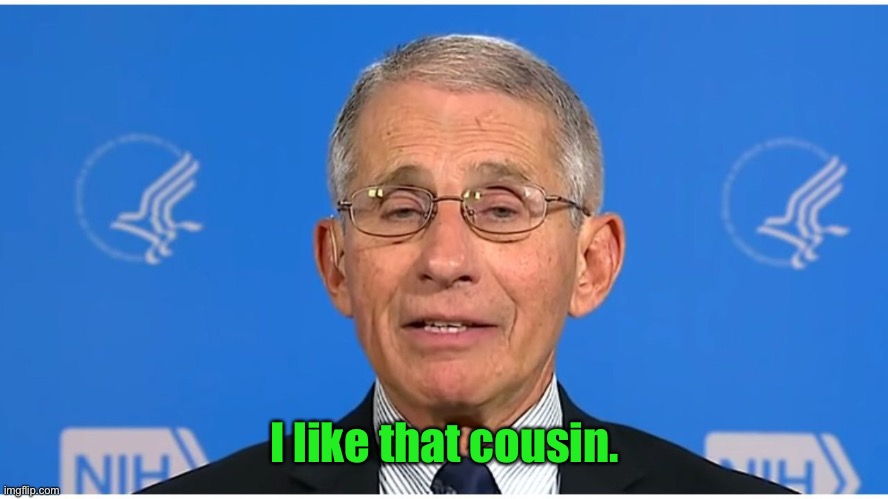 Dr Fauci | I like that cousin. | image tagged in dr fauci | made w/ Imgflip meme maker