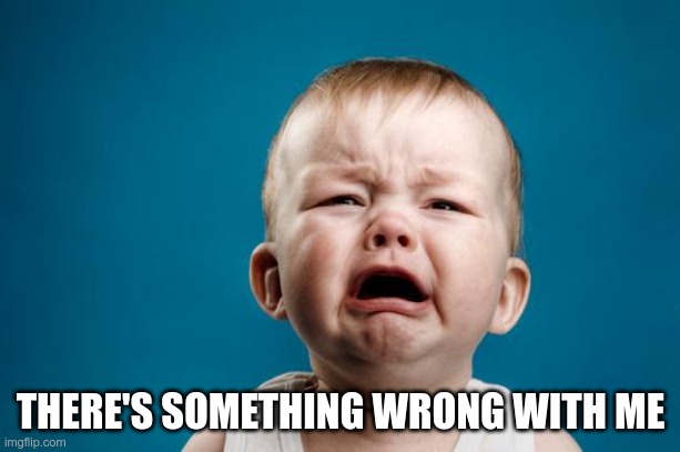 BABY CRYING | THERE'S SOMETHING WRONG WITH ME | image tagged in baby crying | made w/ Imgflip meme maker