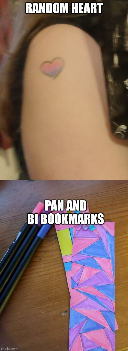 Day 1 of doing something LGBTQ related every day. Let me know if you have any suggestions | RANDOM HEART; PAN AND BI BOOKMARKS | made w/ Imgflip meme maker