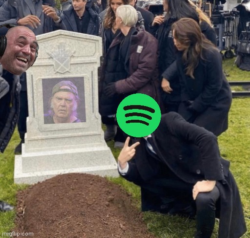 Don't know why he went and cxld himself | image tagged in grant gustin over grave,neil young,spotify,joe rogan | made w/ Imgflip meme maker
