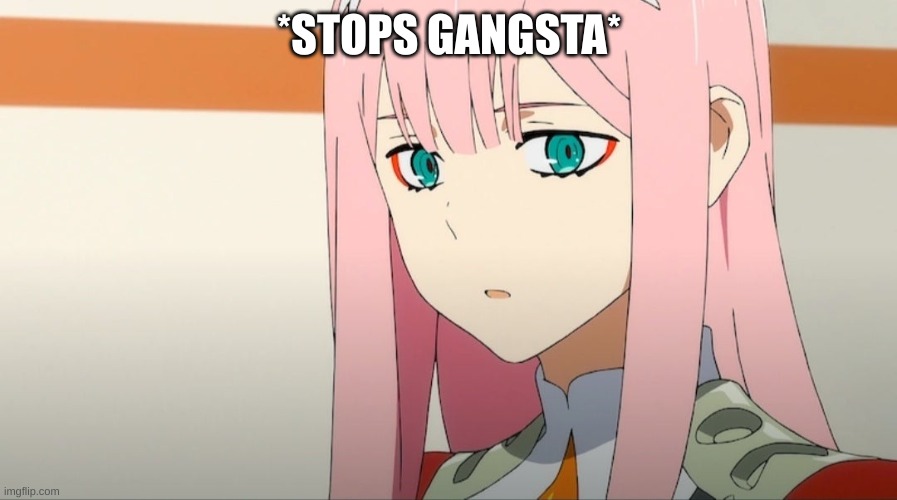 disturbed zero two | *STOPS GANGSTA* | image tagged in disturbed zero two | made w/ Imgflip meme maker