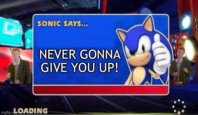 Wise Words | NEVER GONNA GIVE YOU UP! | image tagged in sonic says,rickroll,never gonna give you up | made w/ Imgflip meme maker