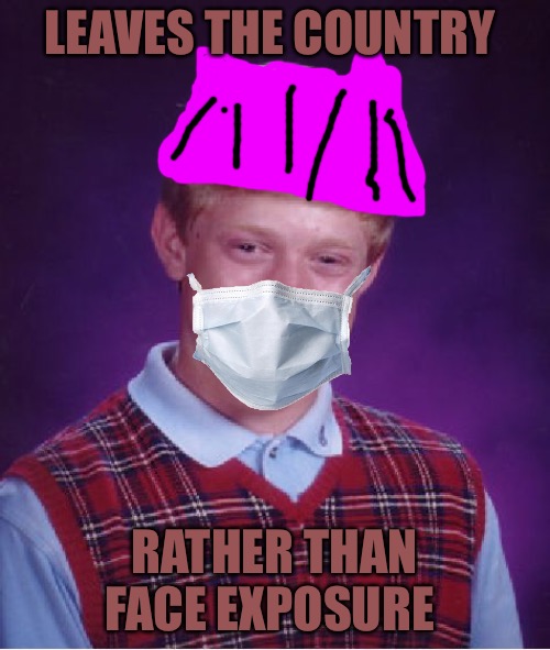 Bad Luck Brian | LEAVES THE COUNTRY; RATHER THAN FACE EXPOSURE | image tagged in bad luck brian,bad memes,political meme,exposed,covid-19,voter fraud | made w/ Imgflip meme maker