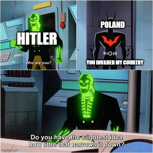 Do You Have the Slightest Idea How Little That Narrows It Down? | POLAND; HITLER; YOU INVADED MY COUNTRY | image tagged in do you have the slightest idea how little that narrows it down | made w/ Imgflip meme maker