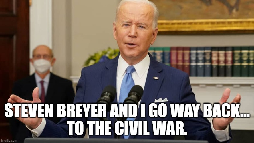 Senile old fart | STEVEN BREYER AND I GO WAY BACK...
TO THE CIVIL WAR. | image tagged in joe biden,steven breyer,memes | made w/ Imgflip meme maker