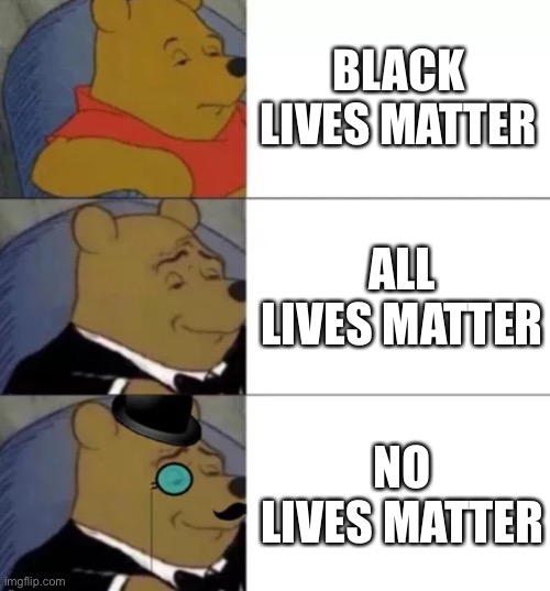 Fancy pooh | BLACK LIVES MATTER; ALL LIVES MATTER; NO LIVES MATTER | image tagged in fancy pooh | made w/ Imgflip meme maker