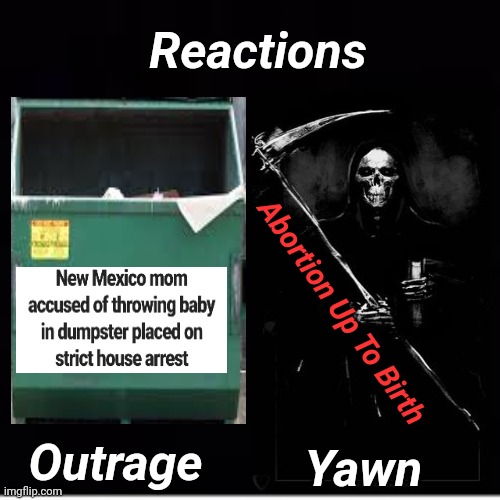 Reactions... | Reactions; Abortion Up To Birth; Outrage; Yawn | image tagged in triggered feminist,triggered liberal,super_triggered,transgender,high-pitched demonic screeching | made w/ Imgflip meme maker