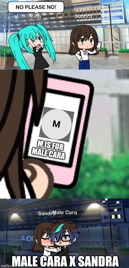 Every time Sandra touches M is for Male Cara, she gets randomly shipped with Male Cara. | M IS FOR MALE CARA; MALE CARA X SANDRA | image tagged in pop up school,memes,sandra,gacha life,male cara | made w/ Imgflip meme maker