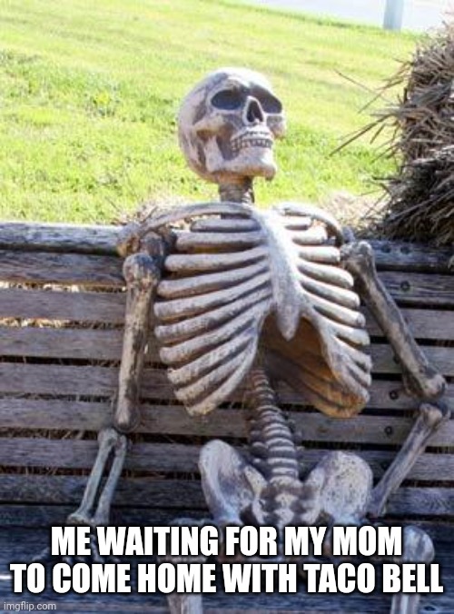 I haven't had a burrito in SO LONG | ME WAITING FOR MY MOM TO COME HOME WITH TACO BELL | image tagged in memes,waiting skeleton | made w/ Imgflip meme maker