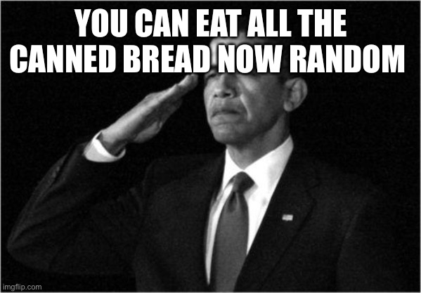 obama-salute | YOU CAN EAT ALL THE CANNED BREAD NOW RANDOM | image tagged in obama-salute | made w/ Imgflip meme maker
