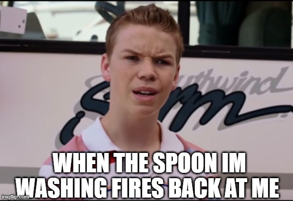 Spoon | WHEN THE SPOON IM WASHING FIRES BACK AT ME | image tagged in you guys are getting paid | made w/ Imgflip meme maker