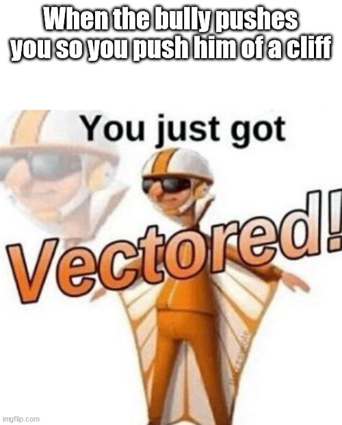 You just got vectored | When the bully pushes you so you push him of a cliff | image tagged in you just got vectored | made w/ Imgflip meme maker