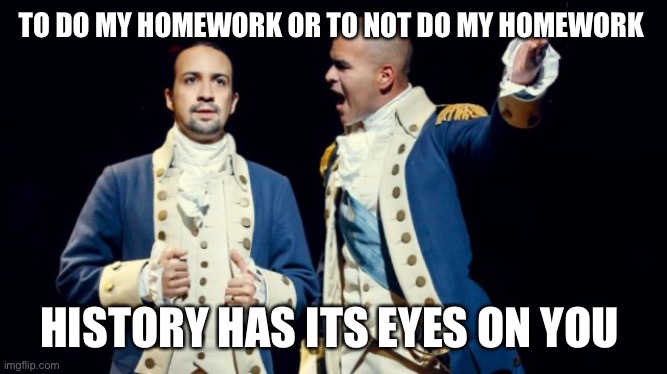 Hamilton/Washington | TO DO MY HOMEWORK OR TO NOT DO MY HOMEWORK; HISTORY HAS ITS EYES ON YOU | image tagged in hamilton/washington | made w/ Imgflip meme maker