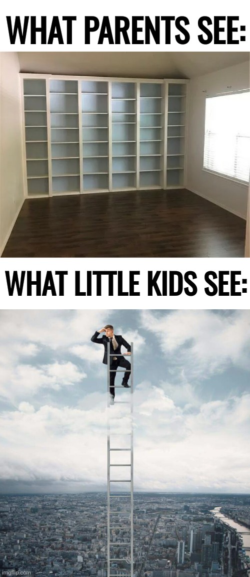 This is true tho | WHAT PARENTS SEE:; WHAT LITTLE KIDS SEE: | image tagged in ladder,funny,what parents see,kids,toddler | made w/ Imgflip meme maker