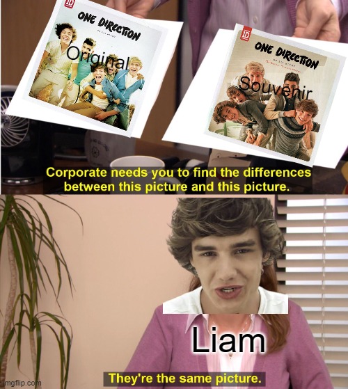 Up All Night Album differences |  Original; Souvenir; Liam | image tagged in memes,they're the same picture,one direction | made w/ Imgflip meme maker