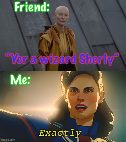 The preferred term is Master of The Mystic Arts |  Friend:; “Yer a wizard Sherly”; Me:; Exactly | image tagged in you're about 5 years too early,exactly,what if,captain carter,doctor strange,wizard | made w/ Imgflip meme maker