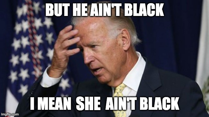 Joe Biden worries | BUT HE AIN'T BLACK I MEAN  SHE  AIN'T BLACK SHE | image tagged in joe biden worries | made w/ Imgflip meme maker