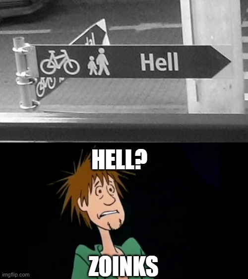 help me | HELL? ZOINKS | image tagged in zoinks,hell,streets | made w/ Imgflip meme maker
