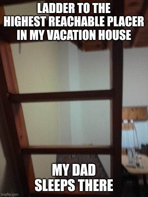 LADDER TO THE HIGHEST REACHABLE PLACER IN MY VACATION HOUSE; MY DAD SLEEPS THERE | made w/ Imgflip meme maker