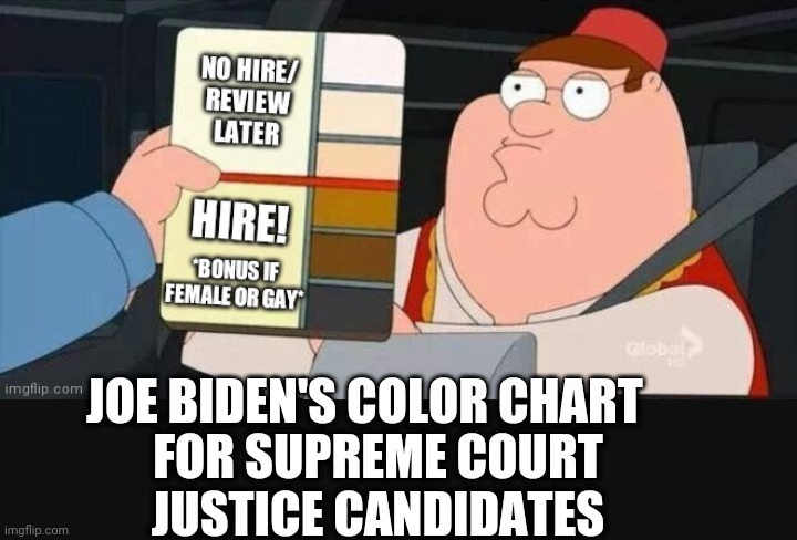 Choose Wisely | FOR SUPREME COURT JUSTICE CANDIDATES; JOE BIDEN'S COLOR CHART | image tagged in joe biden,scotus,liberals,democrats,senate,nancy | made w/ Imgflip meme maker