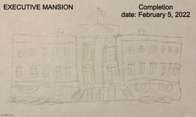 Completion date: February 5, 2022; EXECUTIVE MANSION | made w/ Imgflip meme maker