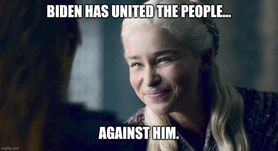 Coming together minus a few whackjob liberals. | BIDEN HAS UNITED THE PEOPLE... AGAINST HIM. | image tagged in mother of dragons | made w/ Imgflip meme maker