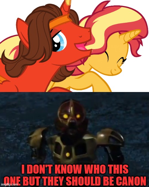Vakama seeing a Canon to MLP Transformers | I DON'T KNOW WHO THIS ONE BUT THEY SHOULD BE CANON | image tagged in nuzzling sunset shimmer mlp,transformers,my little pony,bionicle,sunset shimmer | made w/ Imgflip meme maker
