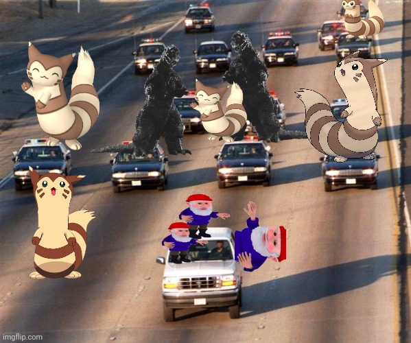Gnomes chased by Goji's and Furrets | image tagged in oj simpson police chase | made w/ Imgflip meme maker