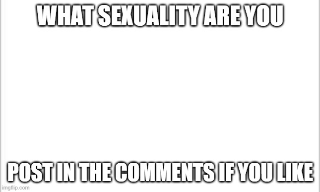 WHAT ARE YOU LES BI GAY TRANS PAN THAT Q ONE | WHAT SEXUALITY ARE YOU; POST IN THE COMMENTS IF YOU LIKE | image tagged in white background | made w/ Imgflip meme maker