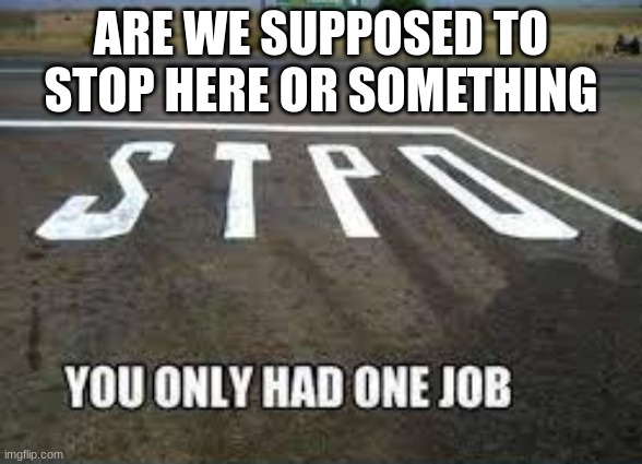 Stpo | ARE WE SUPPOSED TO STOP HERE OR SOMETHING | image tagged in memes,funny,you had one job,funny memes | made w/ Imgflip meme maker