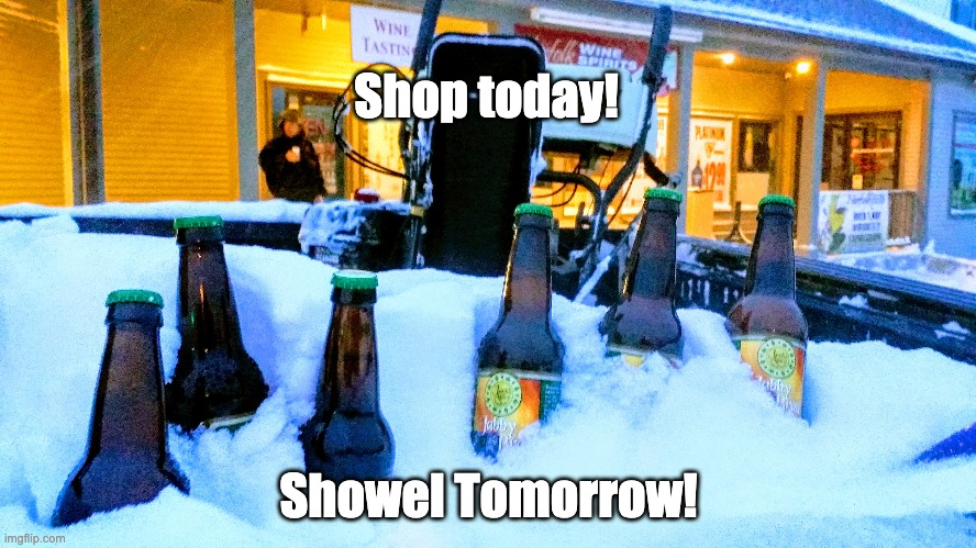 Shop Today, Showel Tomorrow! | Shop today! Showel Tomorrow! | image tagged in shopping,snow day | made w/ Imgflip meme maker