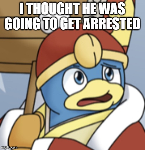 King Dedede confused | I THOUGHT HE WAS GOING TO GET ARRESTED | image tagged in king dedede confused | made w/ Imgflip meme maker