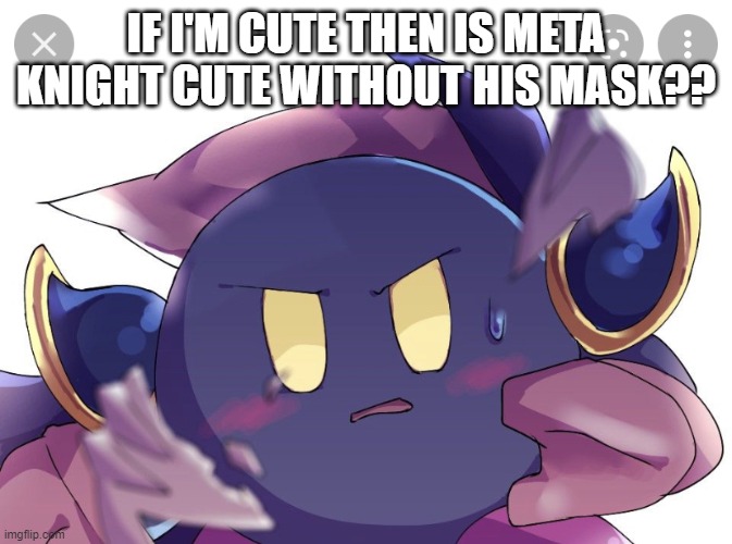 Meta Knight Unmasked | IF I'M CUTE THEN IS META KNIGHT CUTE WITHOUT HIS MASK?? | image tagged in meta knight unmasked | made w/ Imgflip meme maker