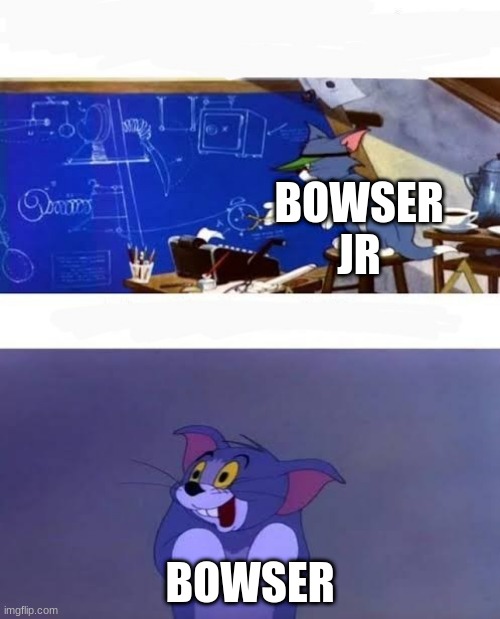 bowser is an idiot | BOWSER JR; BOWSER | image tagged in genius tom dumb tom | made w/ Imgflip meme maker